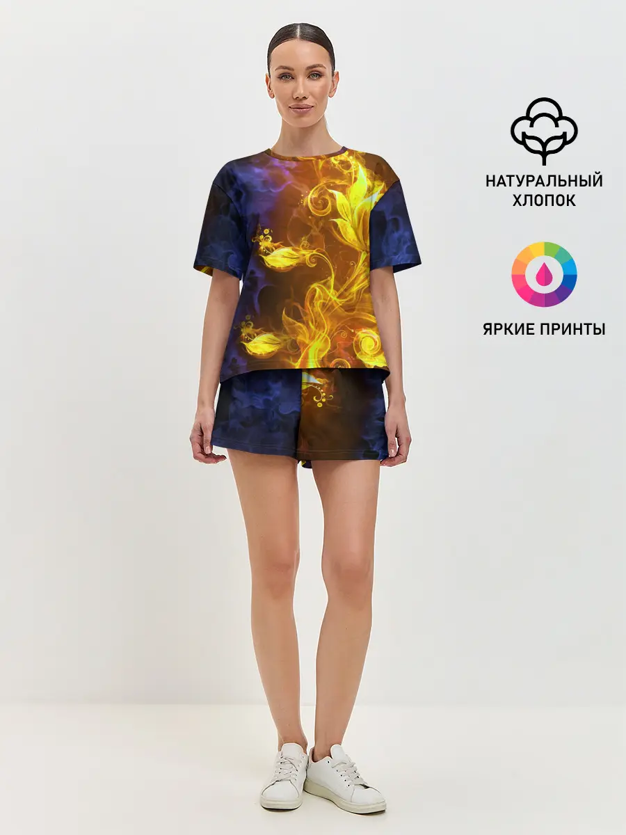 Женская пижама с шортами / Огненный цветок