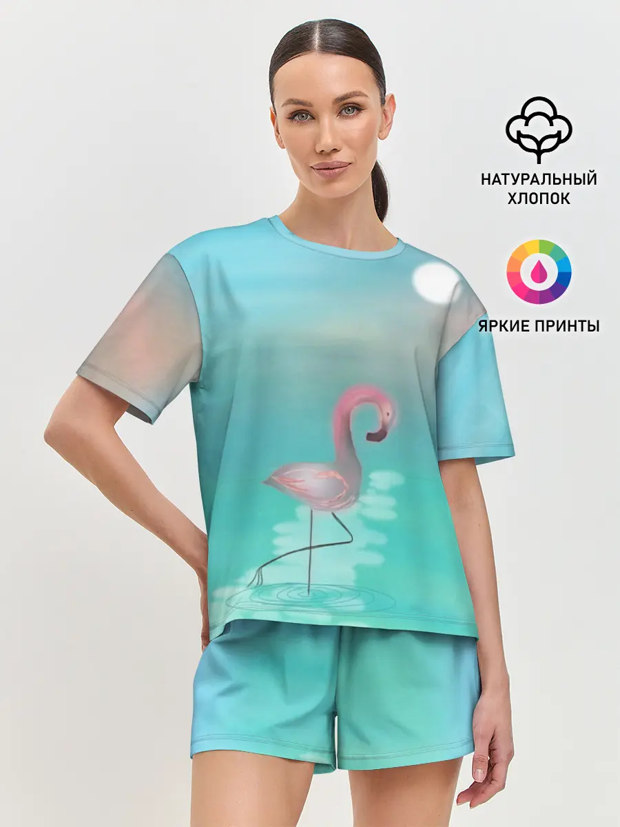 Женская пижама с шортами / Фламинго