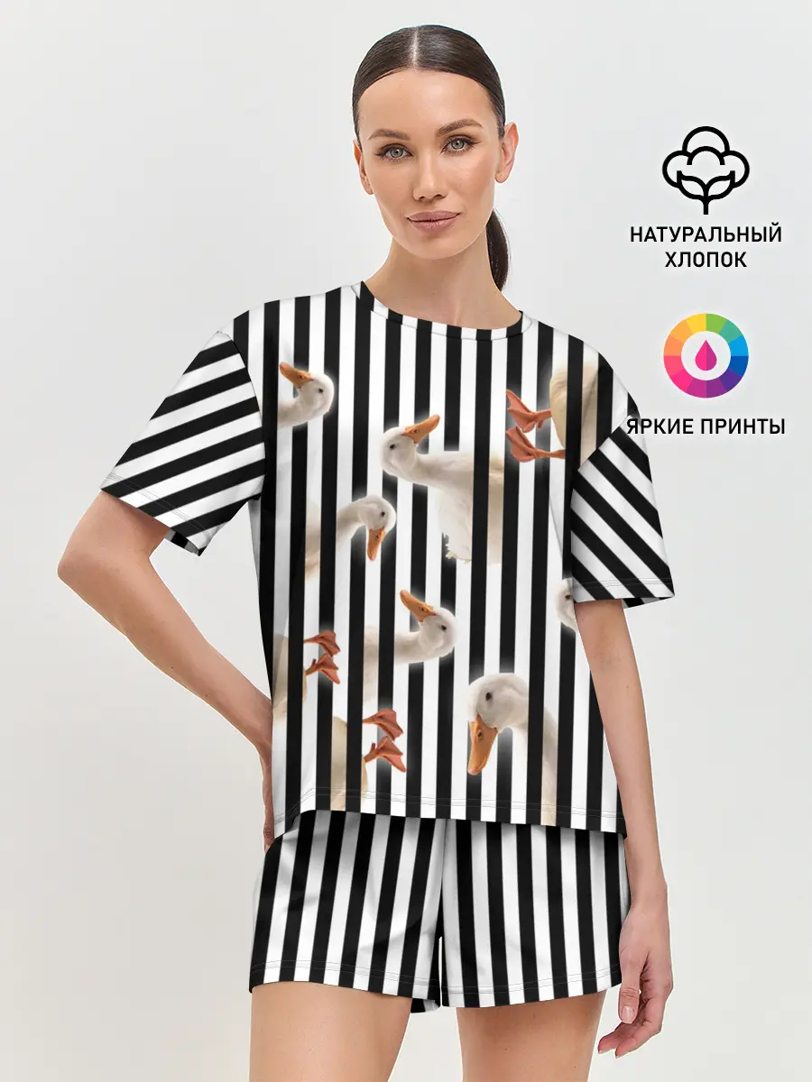 Женская пижама с шортами / Гуси