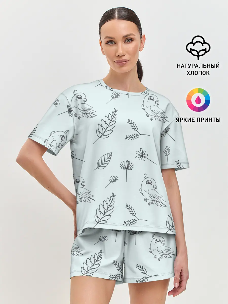Женская пижама с шортами / Милые птички
