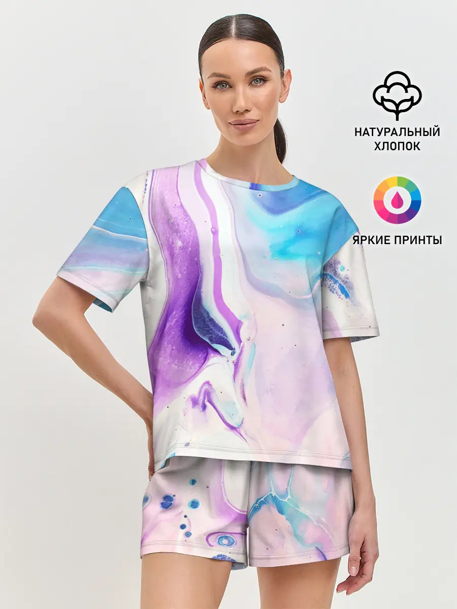 Женская пижама с шортами / Акварельные разводы