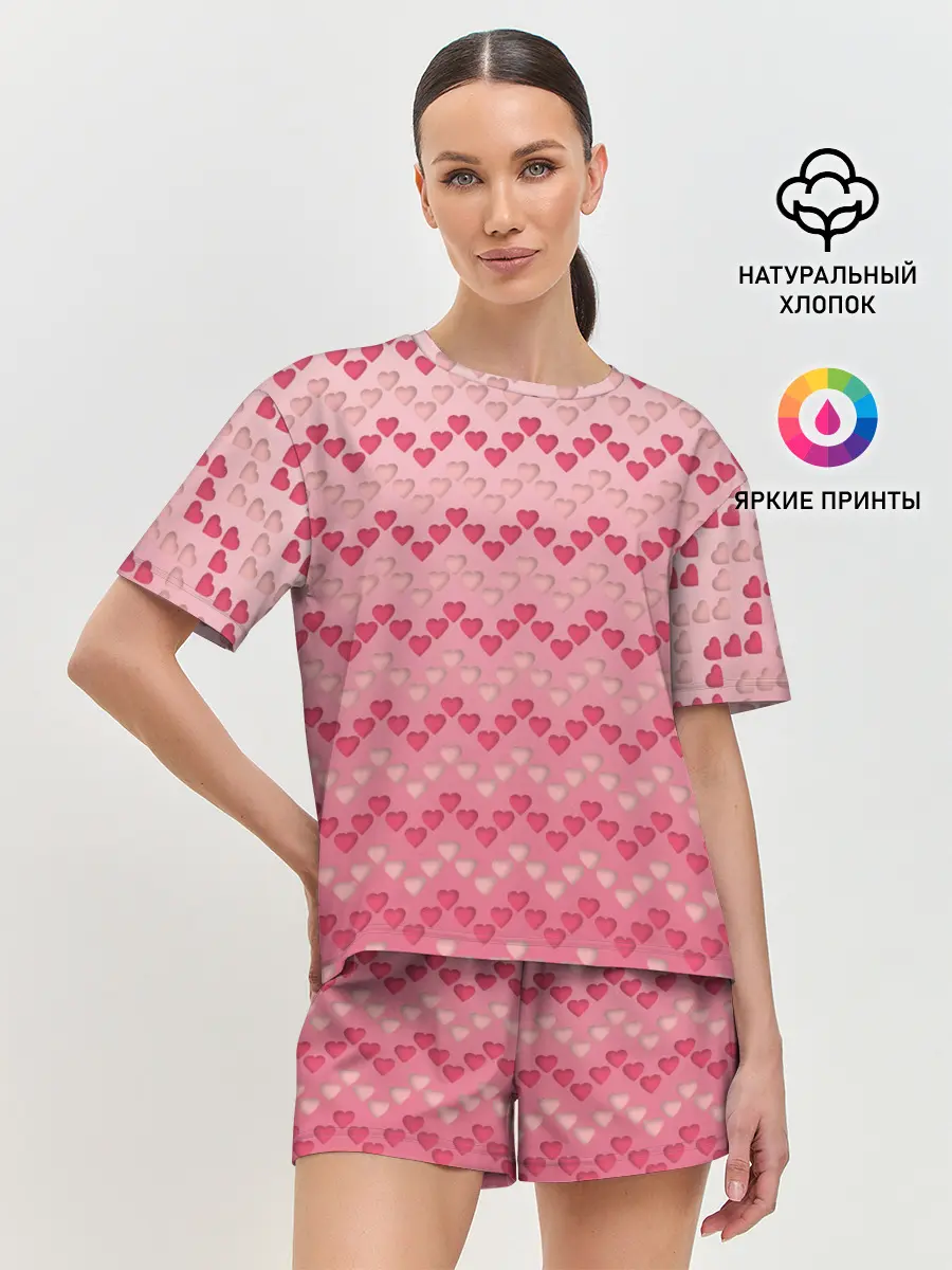 Женская пижама с шортами / узор милые сердца зигзагами
