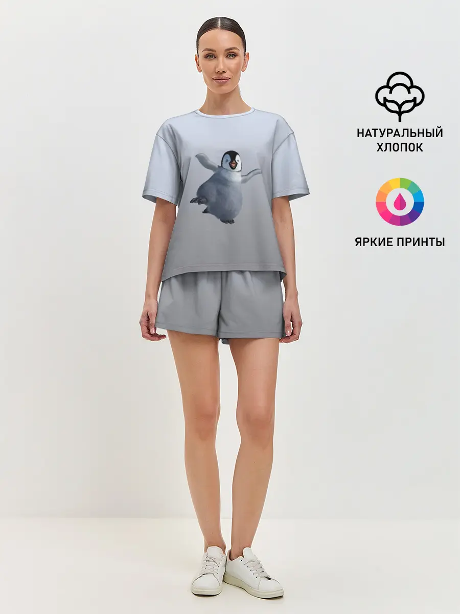Женская пижама с шортами / мультяшный пингвин
