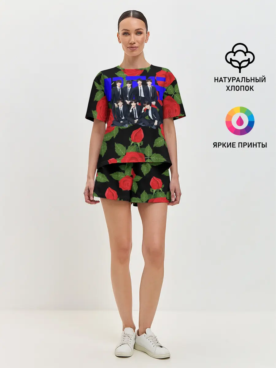 Женская пижама с шортами / BTS Roses | Black