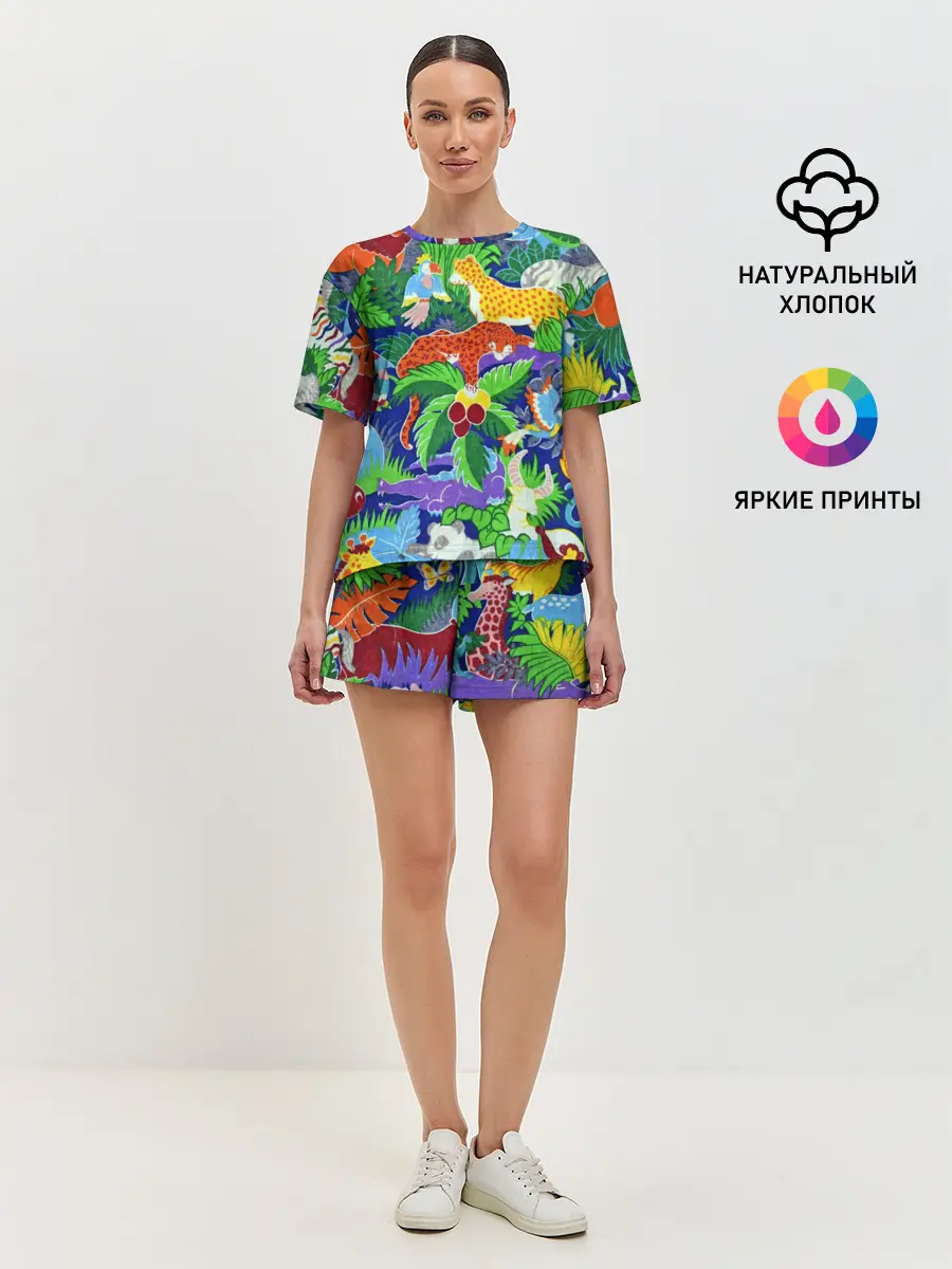 Женская пижама с шортами / Текстура Холст | Сафари