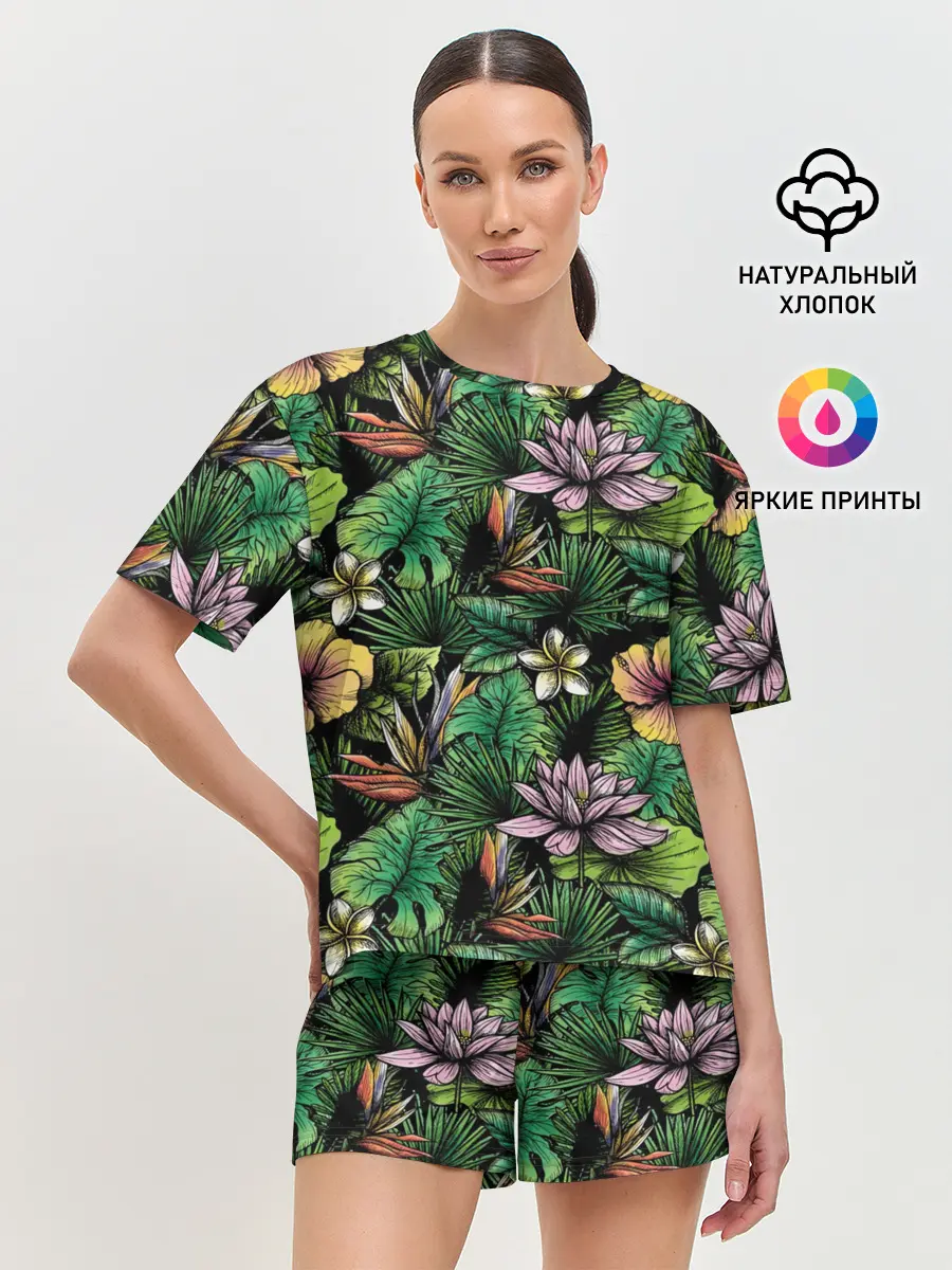 Женская пижама с шортами / Летние цветы