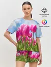 Женская пижама с шортами / Розовые тюльпаны