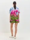 Женская пижама с шортами / Розовые тюльпаны