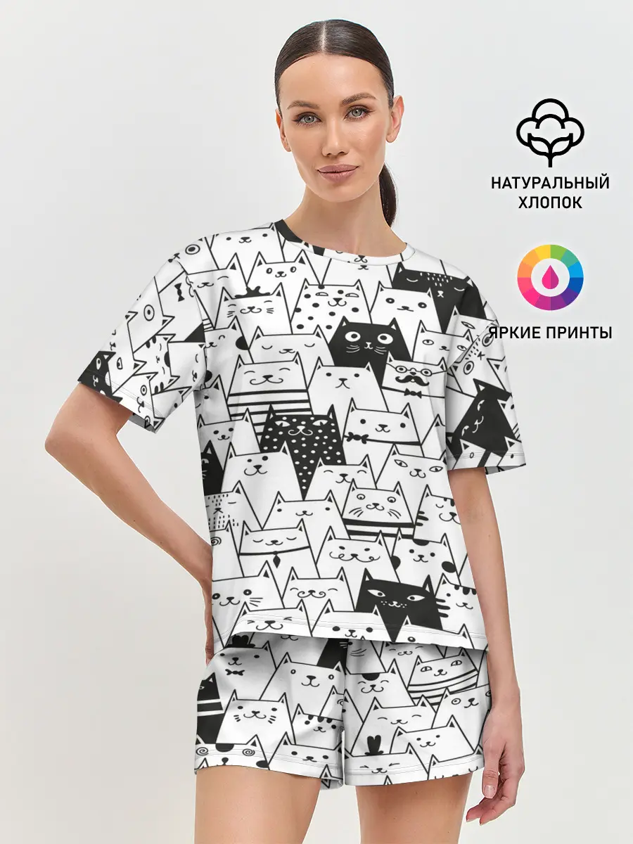 Женская пижама с шортами / КОТЫ WHITE