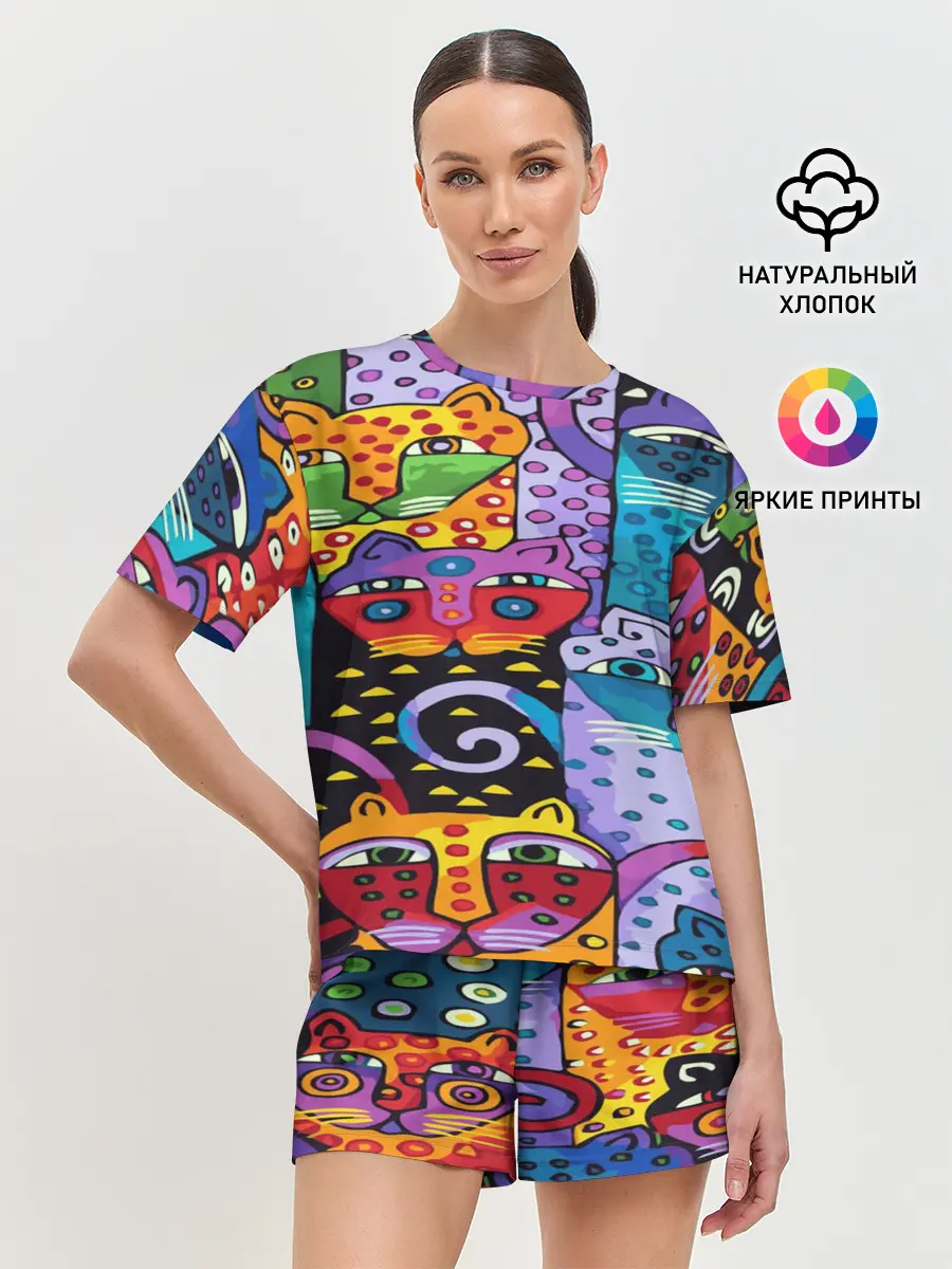 Женская пижама с шортами / КОТЯТА ЖИВОПИСЬ