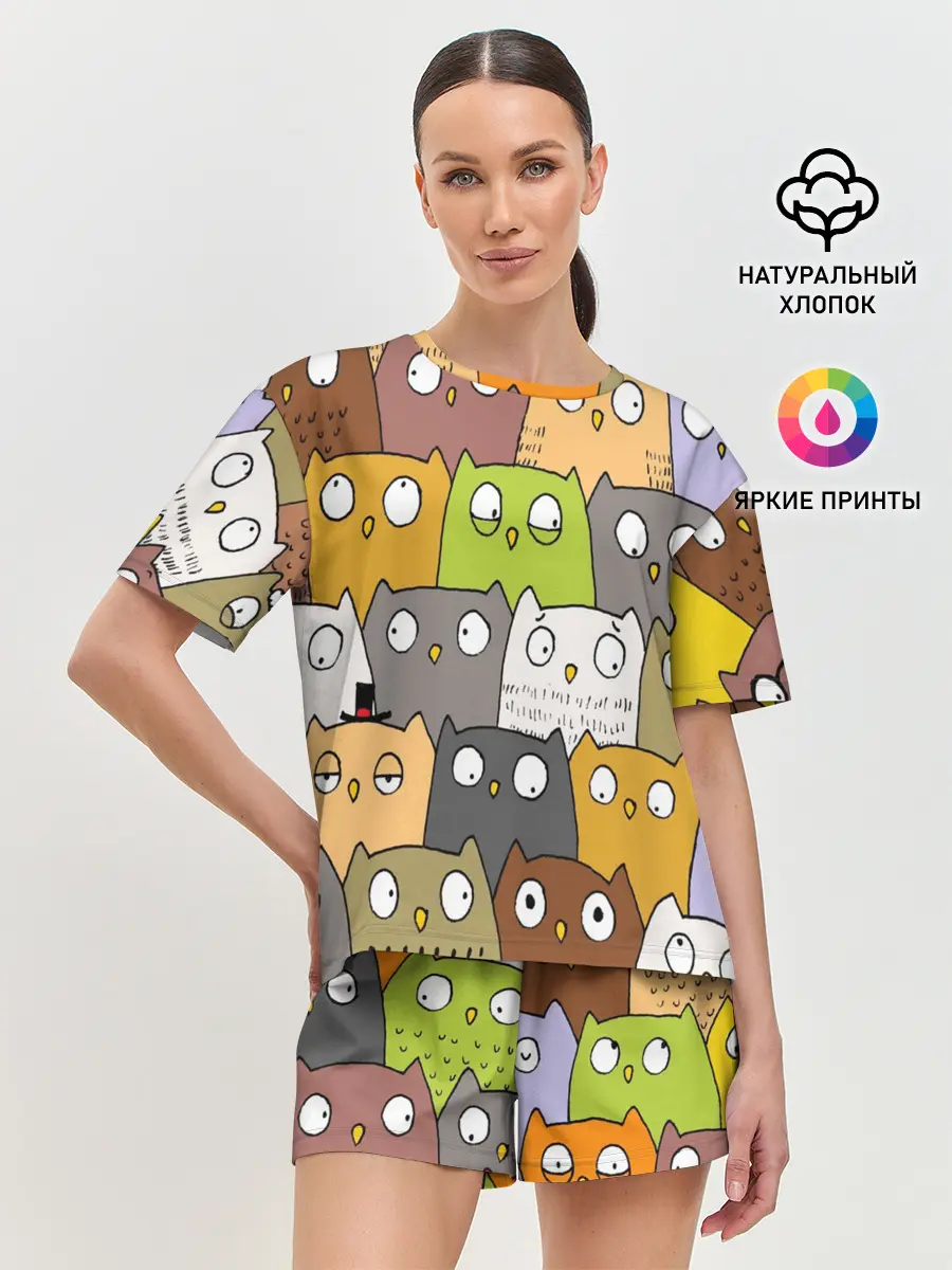 Женская пижама с шортами / СОВЫ КОТИКИ