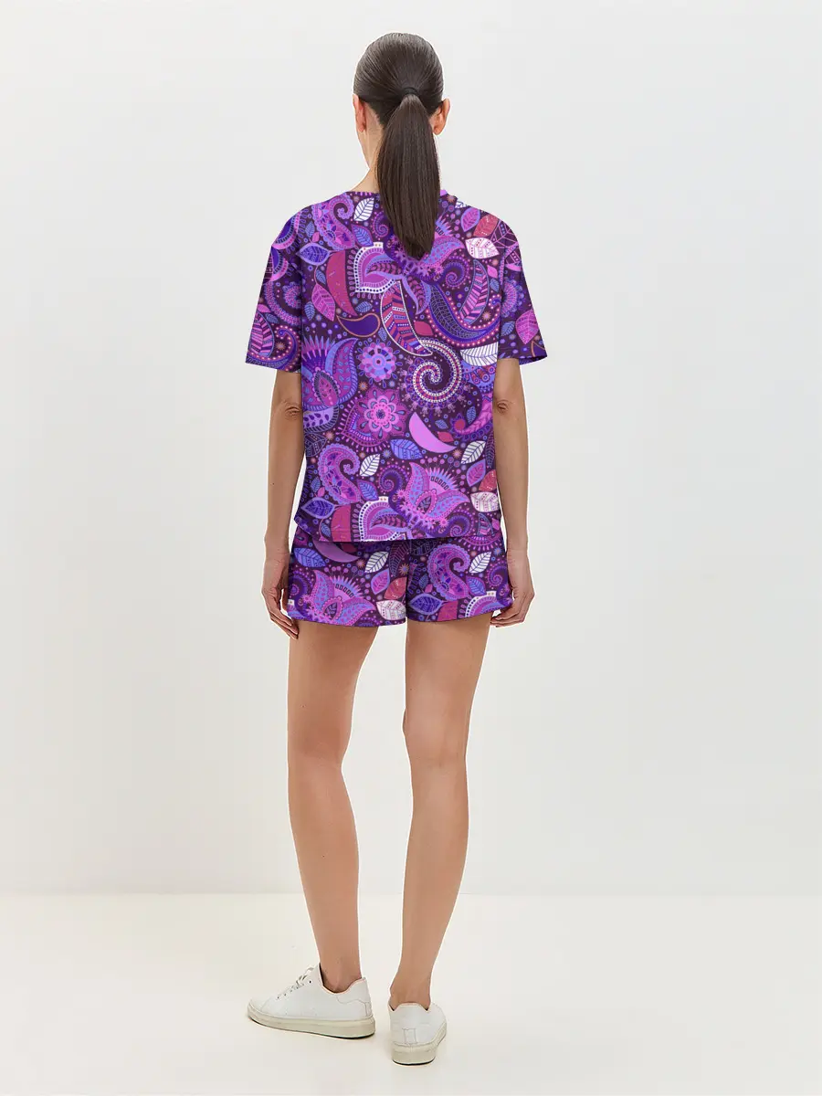 Женская пижама с шортами / фиолетовый этнический дудлинг