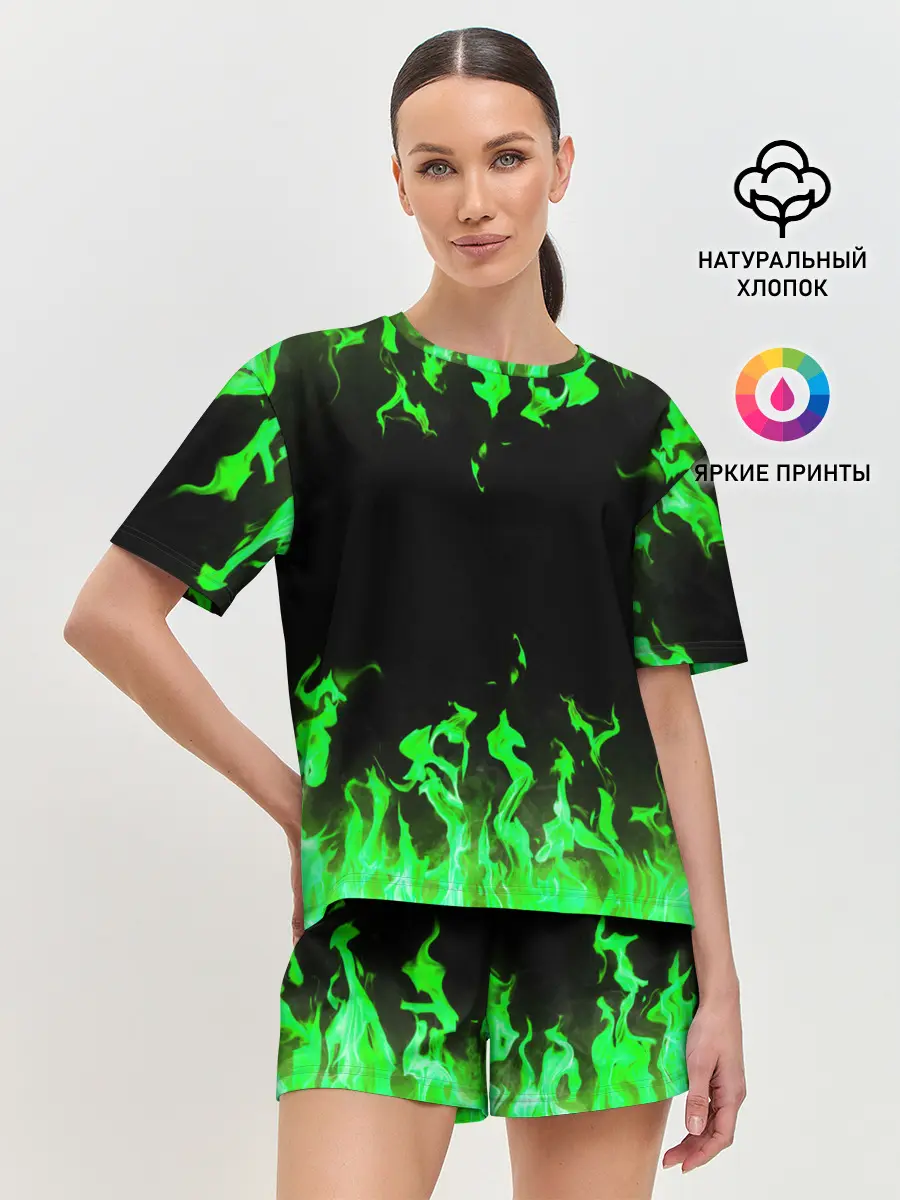 Женская пижама с шортами / GREEN FIRE | ОГОНЬ