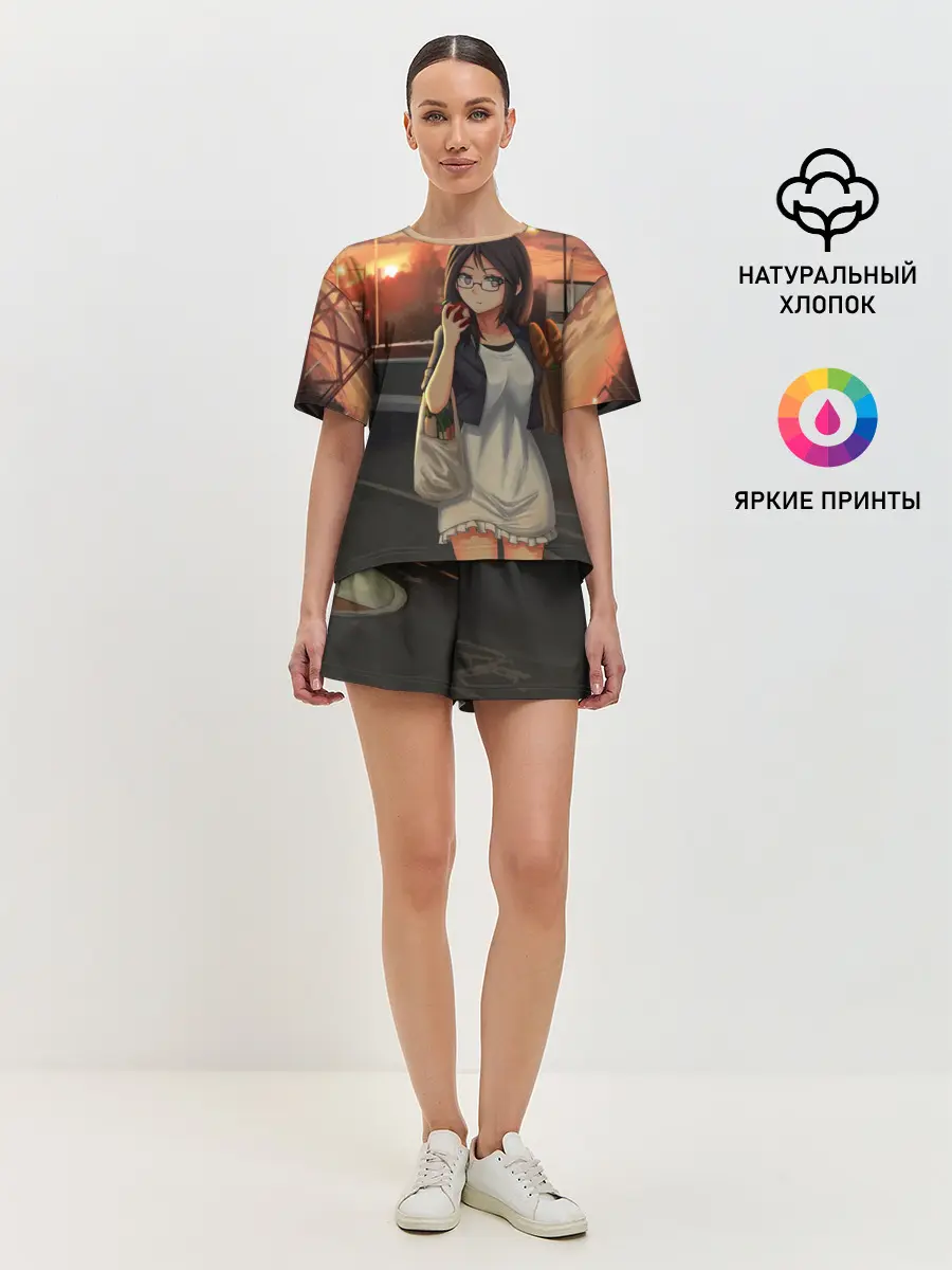 Женская пижама с шортами / Девочка с продуктами