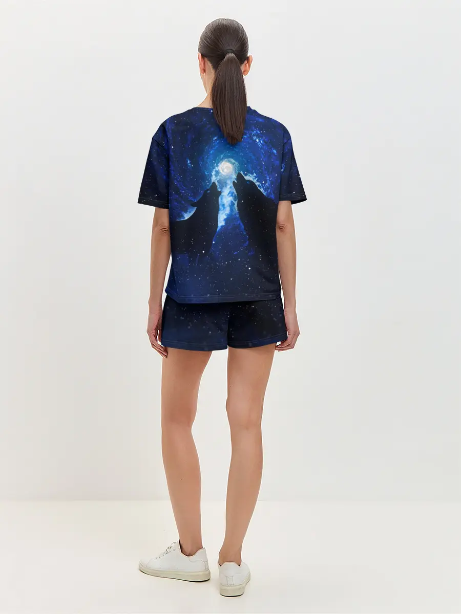 Женская пижама с шортами / Волки силуэты звездное небо