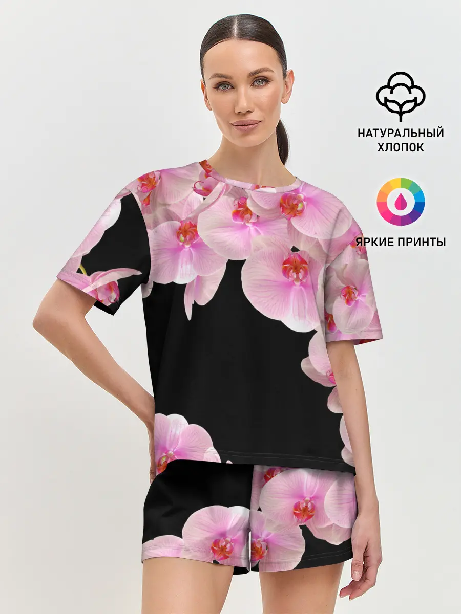 Женская пижама с шортами / Орхидеи в ночи