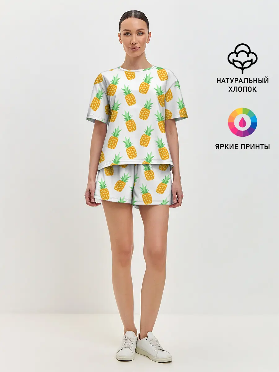 Женская пижама с шортами / Ананасы.