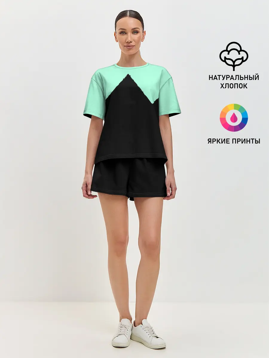 Женская пижама с шортами / неровные зубья черный мятный