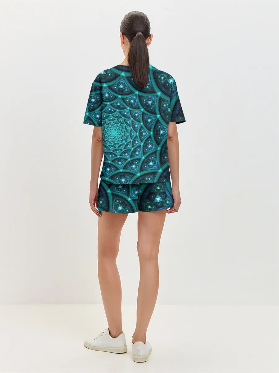 Женская пижама с шортами / Асимметрия узор круги фигуры