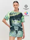 Женская пижама с шортами / аниме школьница маска цветы