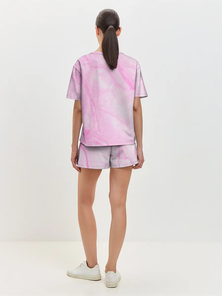 Женская пижама с шортами / розовые разводы краска зефир