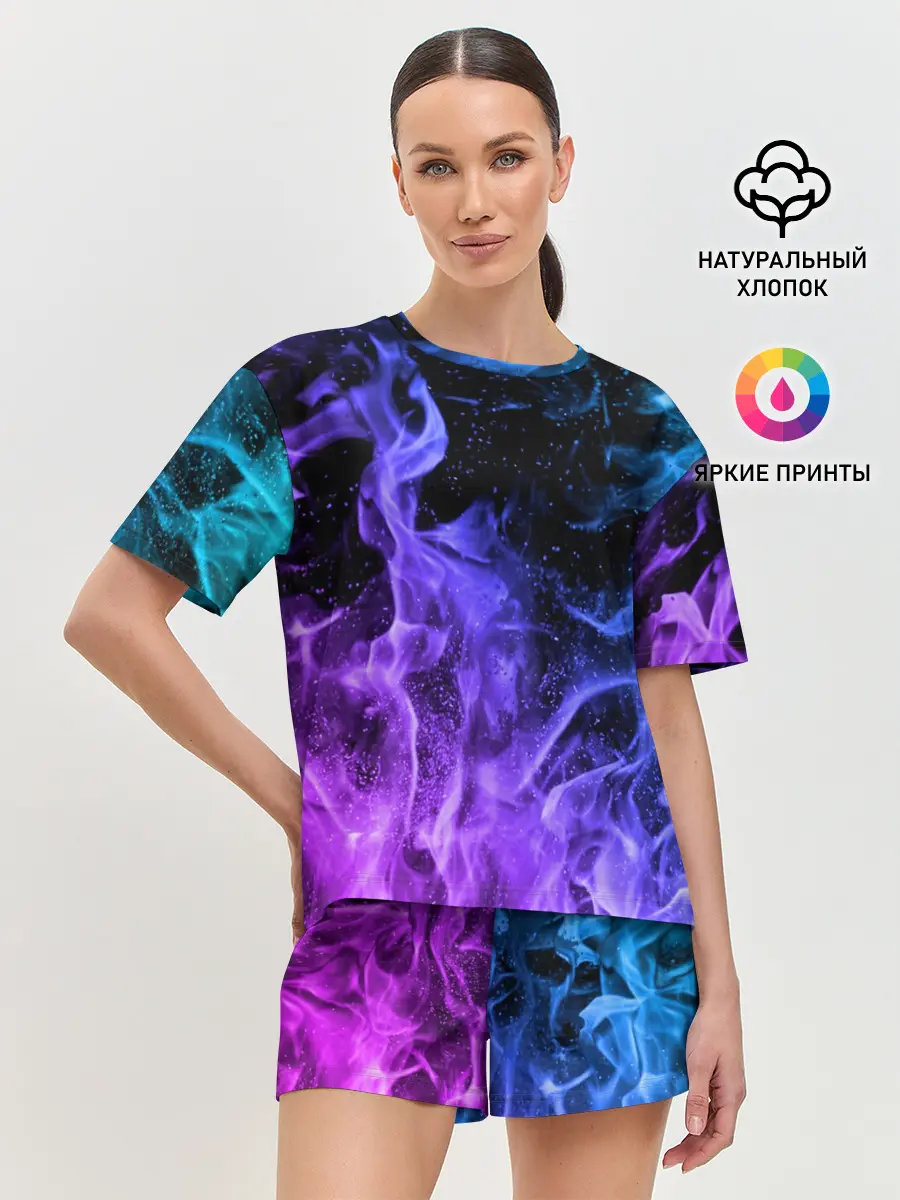 Женская пижама с шортами / ОГОНЬ НЕОН