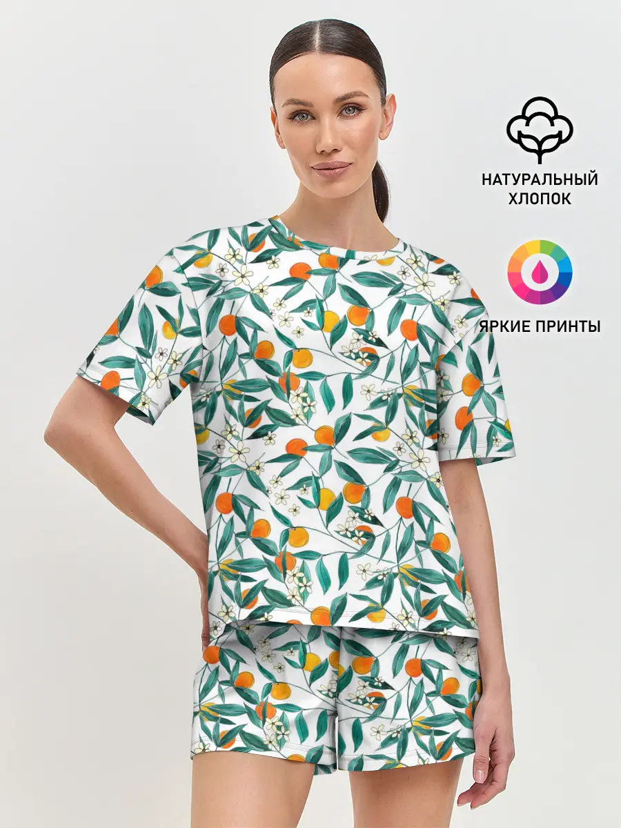 Женская пижама с шортами / Оранжевое лето
