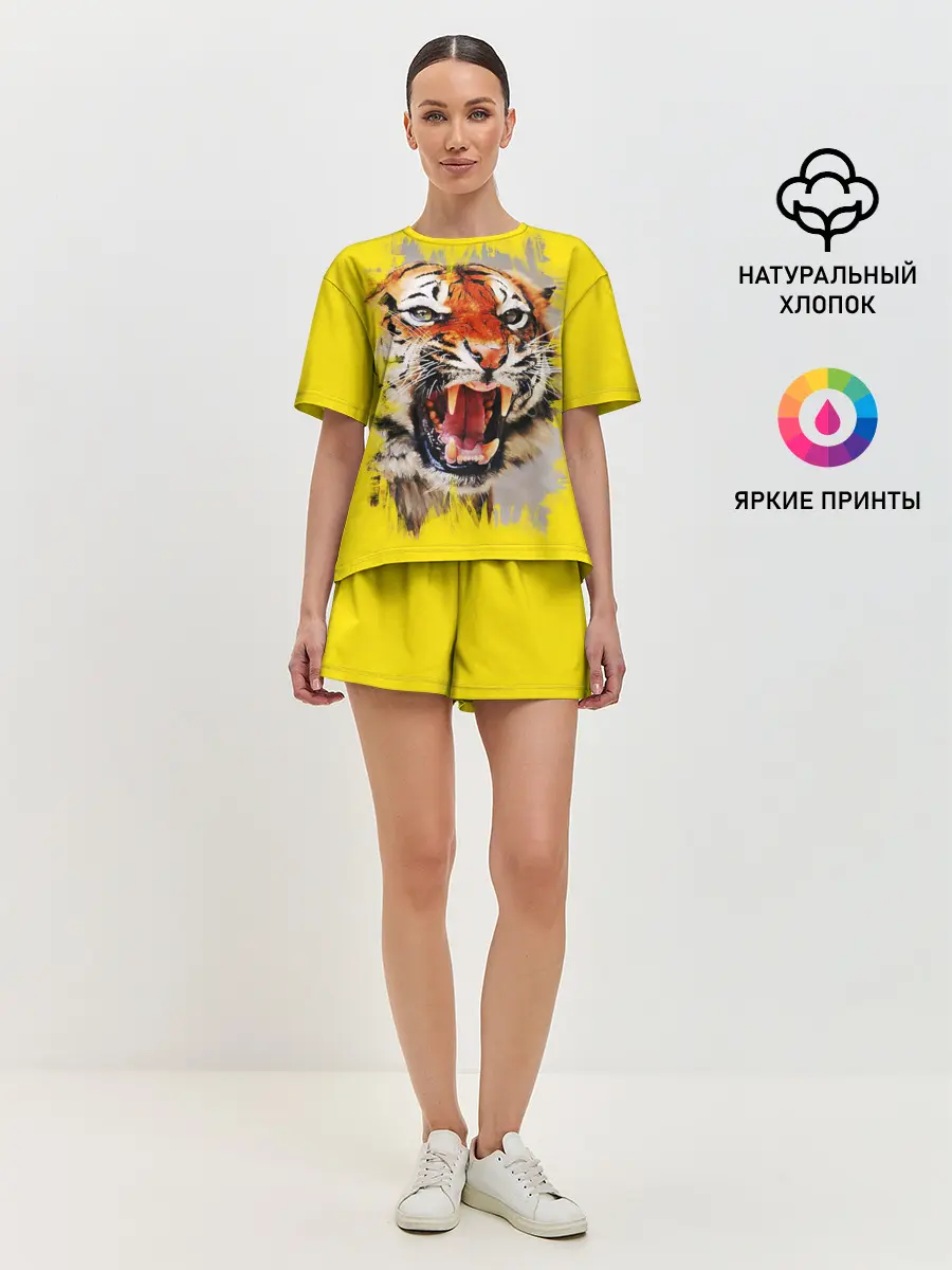 Женская пижама с шортами / Оскал тигра