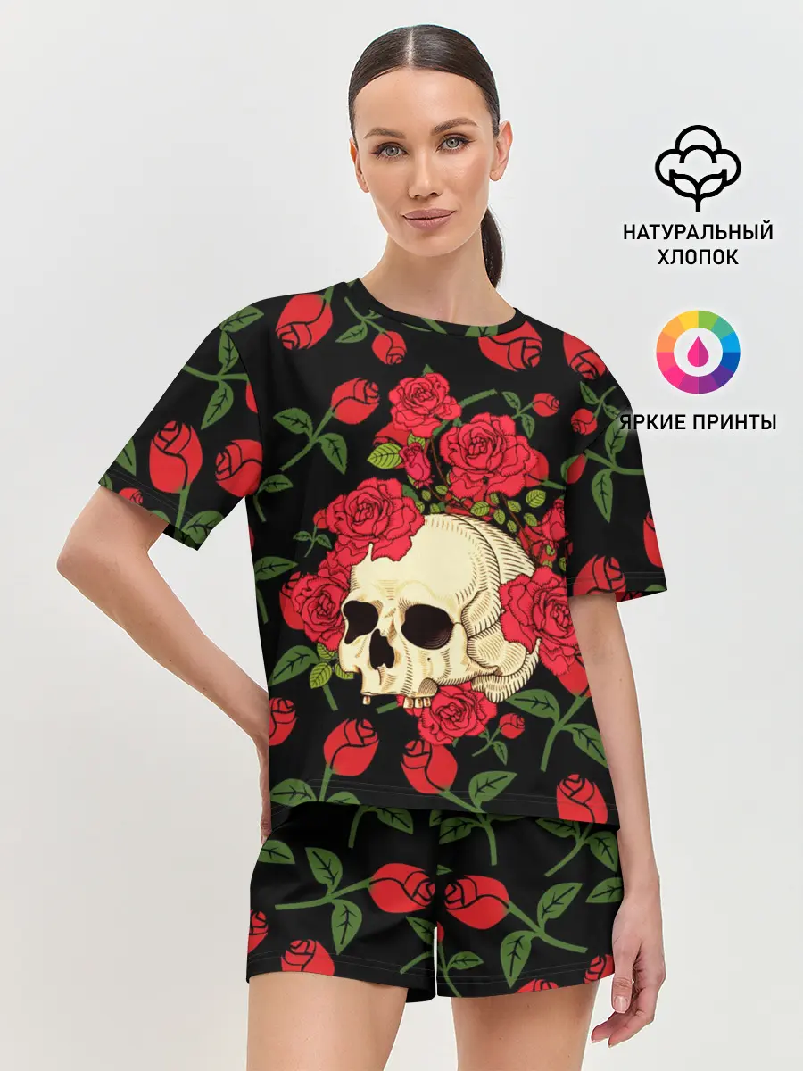 Женская пижама с шортами / Skull | Roses