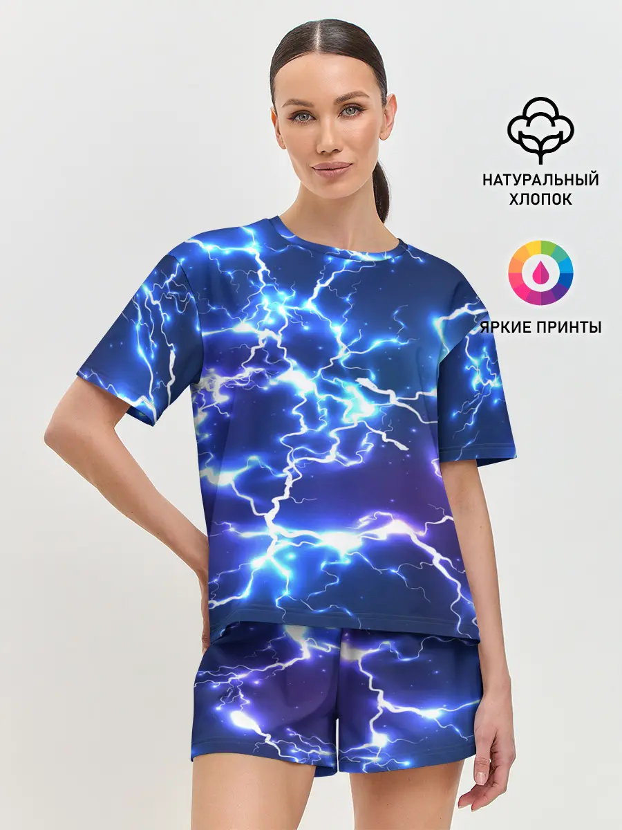 Женская пижама с шортами / СВЕТЯЩИЕСЯ МОЛНИИ | NEON FLASH