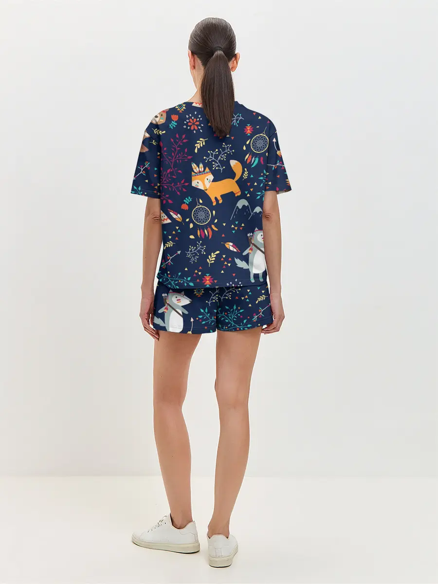 Женская пижама с шортами / Звери природа индейцы этно