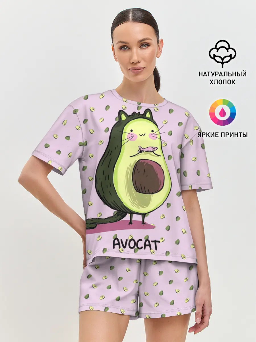 Женская пижама с шортами / Авокадо Кот