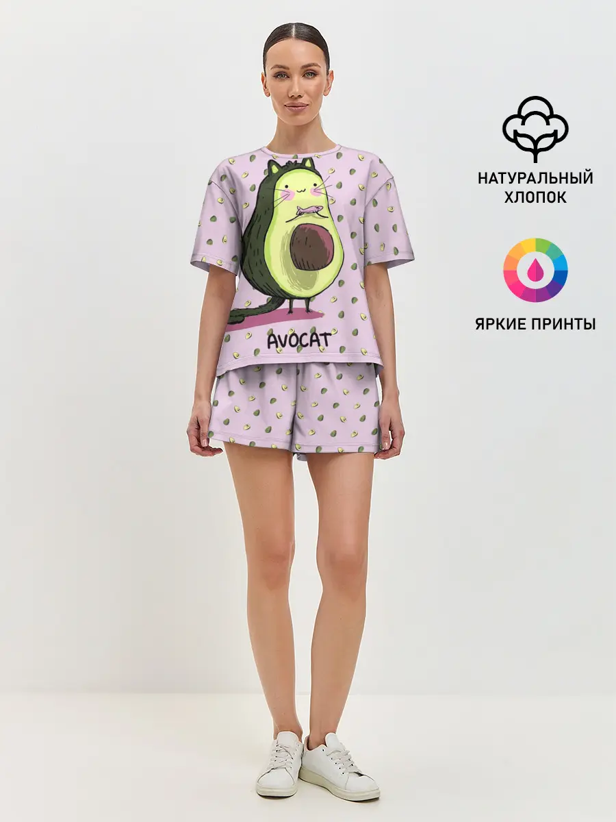 Женская пижама с шортами / Авокадо Кот