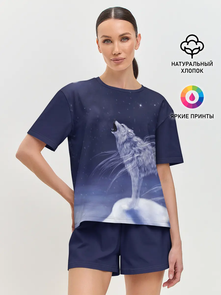 Женская пижама с шортами / WOLF WHITE