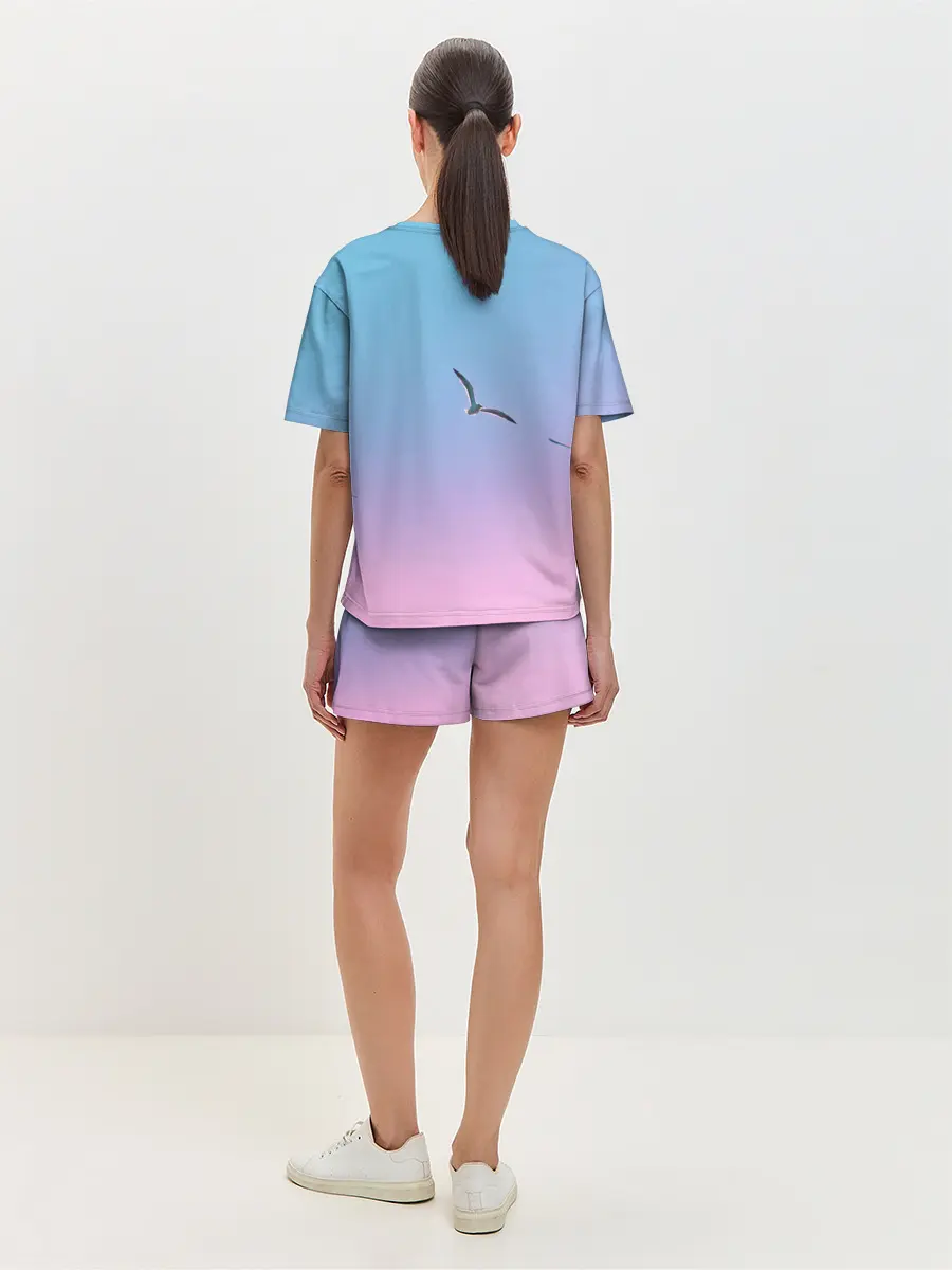 Женская пижама с шортами / чайки птицы полет градиент