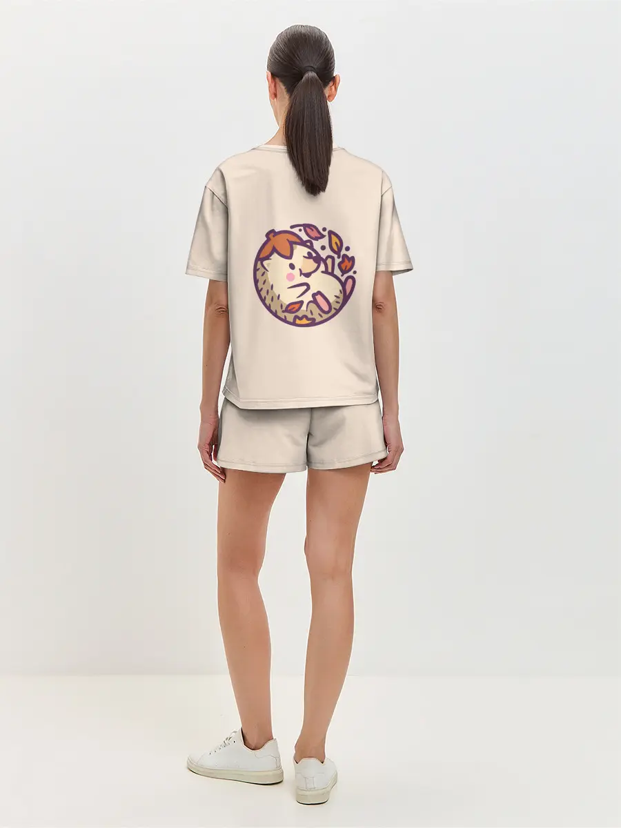 Женская пижама с шортами / Ёжик листья милый рисунок