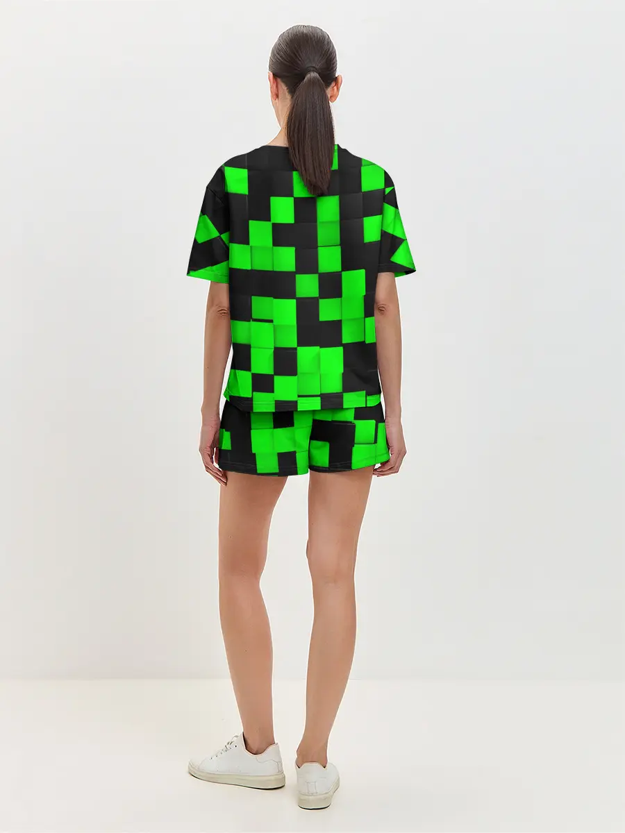 Женская пижама с шортами / ЗЕЛЕНЫЕ КУБИКИ