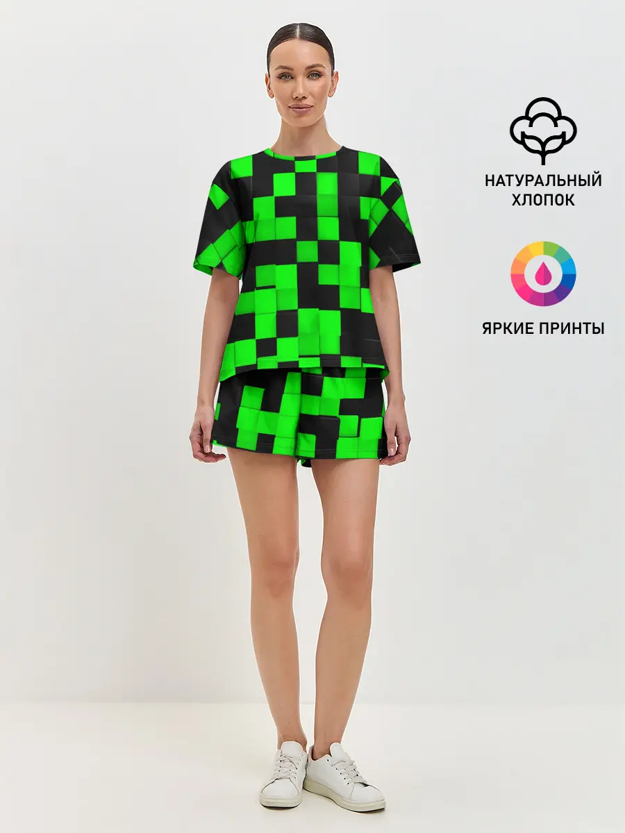 Женская пижама с шортами / ЗЕЛЕНЫЕ КУБИКИ
