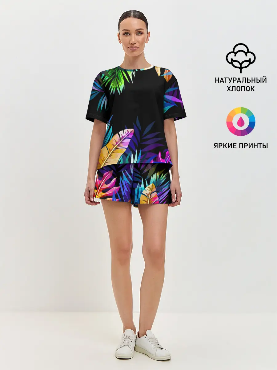 Женская пижама с шортами / Тропическая Ночь