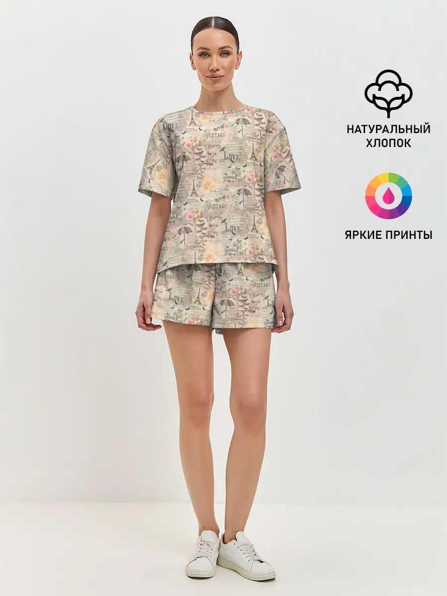 Женская пижама с шортами / Paris vintage theme