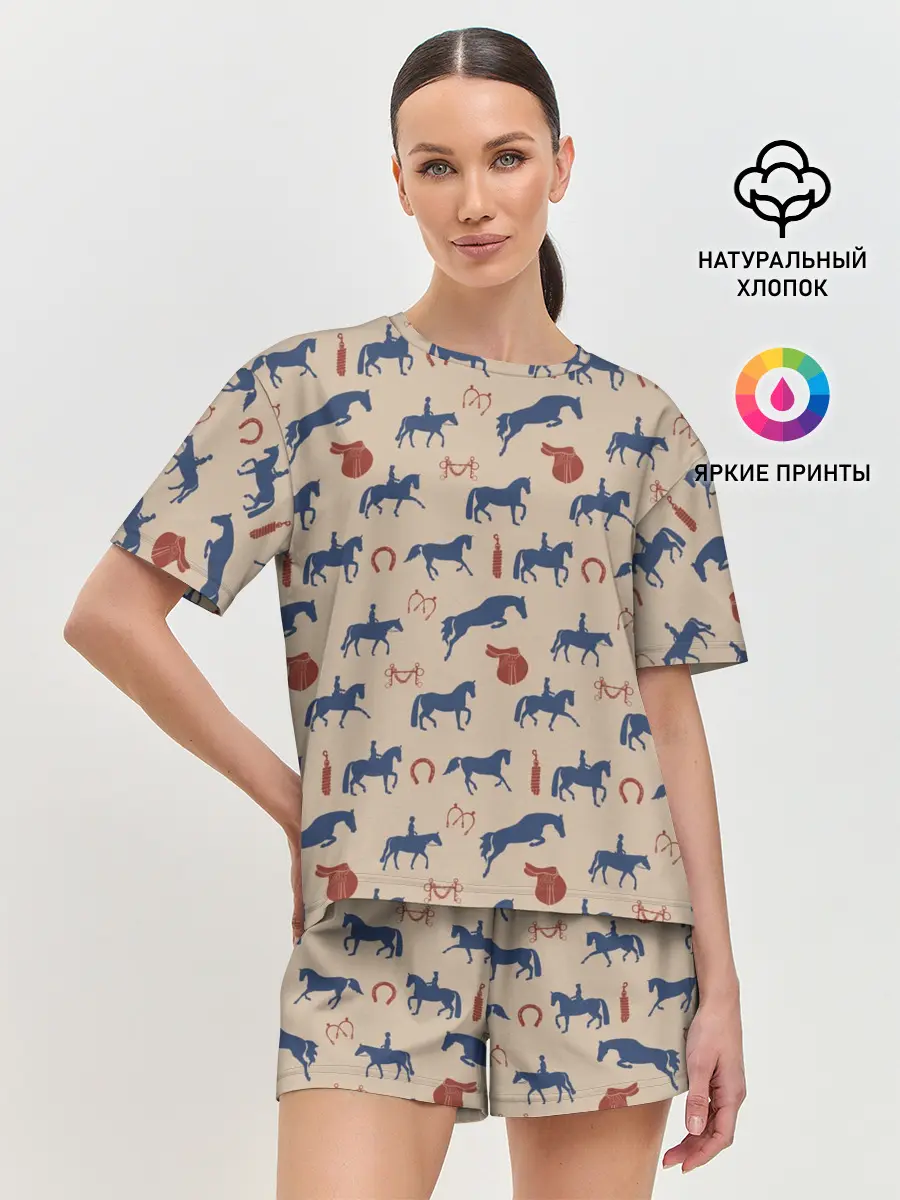 Женская пижама с шортами / кони