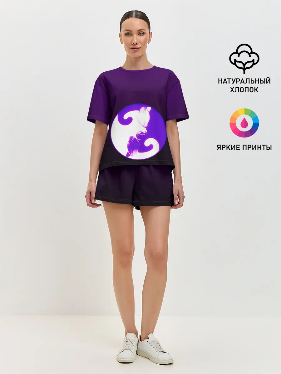 Женская пижама с шортами / Кошачий Инь - Янь