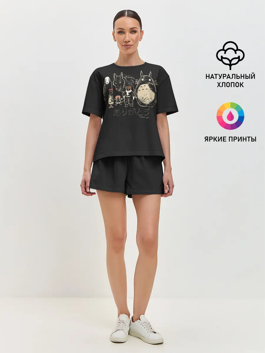 Женская пижама с шортами / My Neighbor Totoro группа на черном
