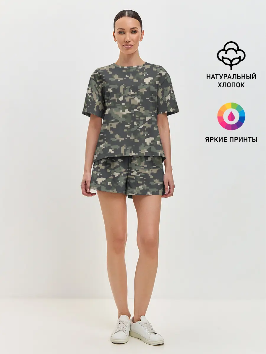 Женская пижама с шортами / Пиксельный камуфляж