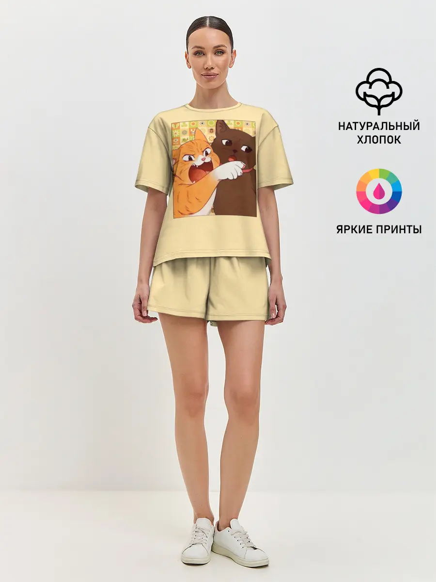 Женская пижама с шортами / Woman yelling at Cat meme