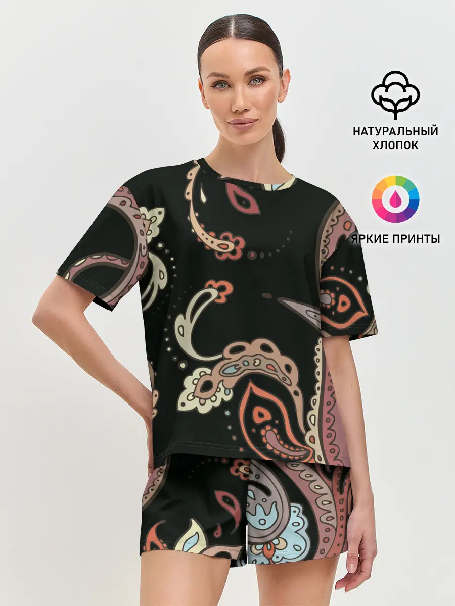 Женская пижама с шортами / Расписной узор