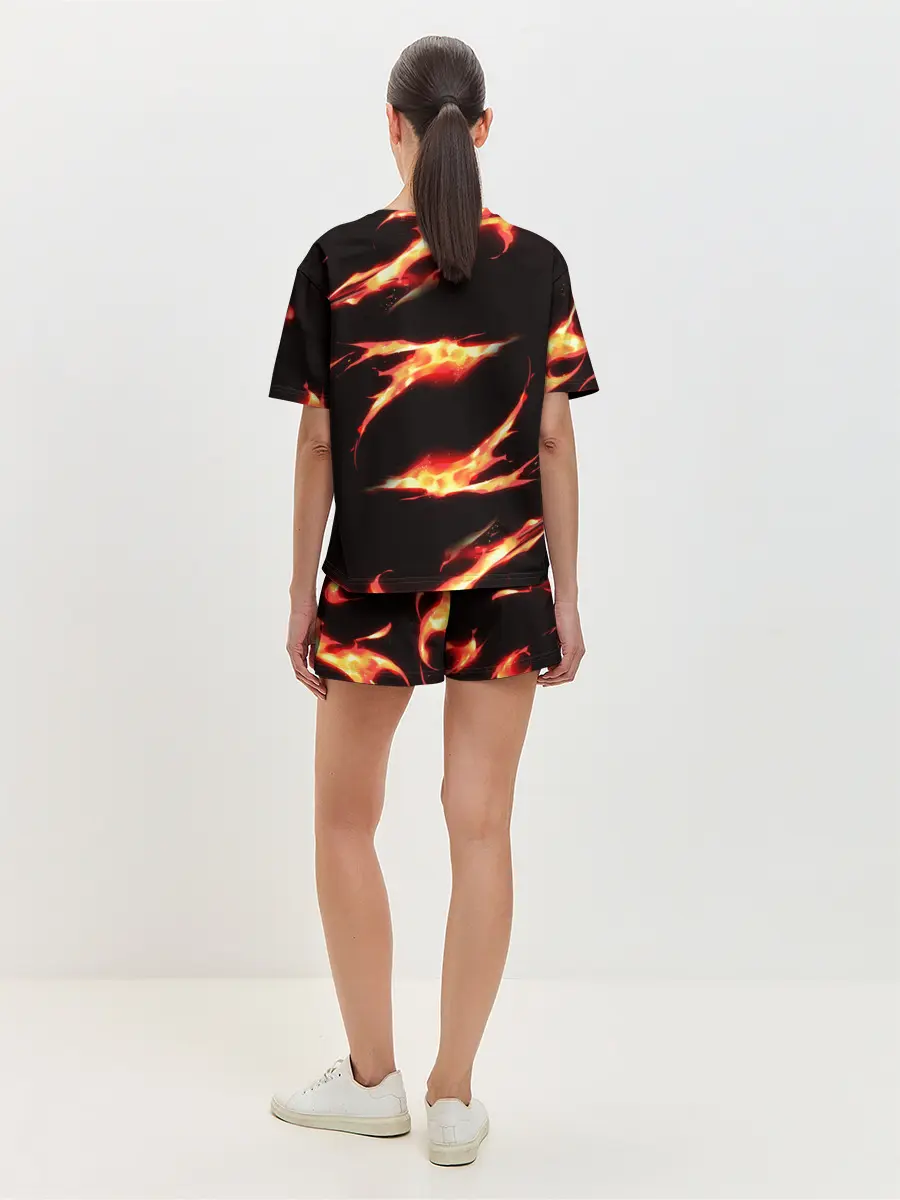 Женская пижама с шортами / Kimetsu no Yaiba пламенный узор