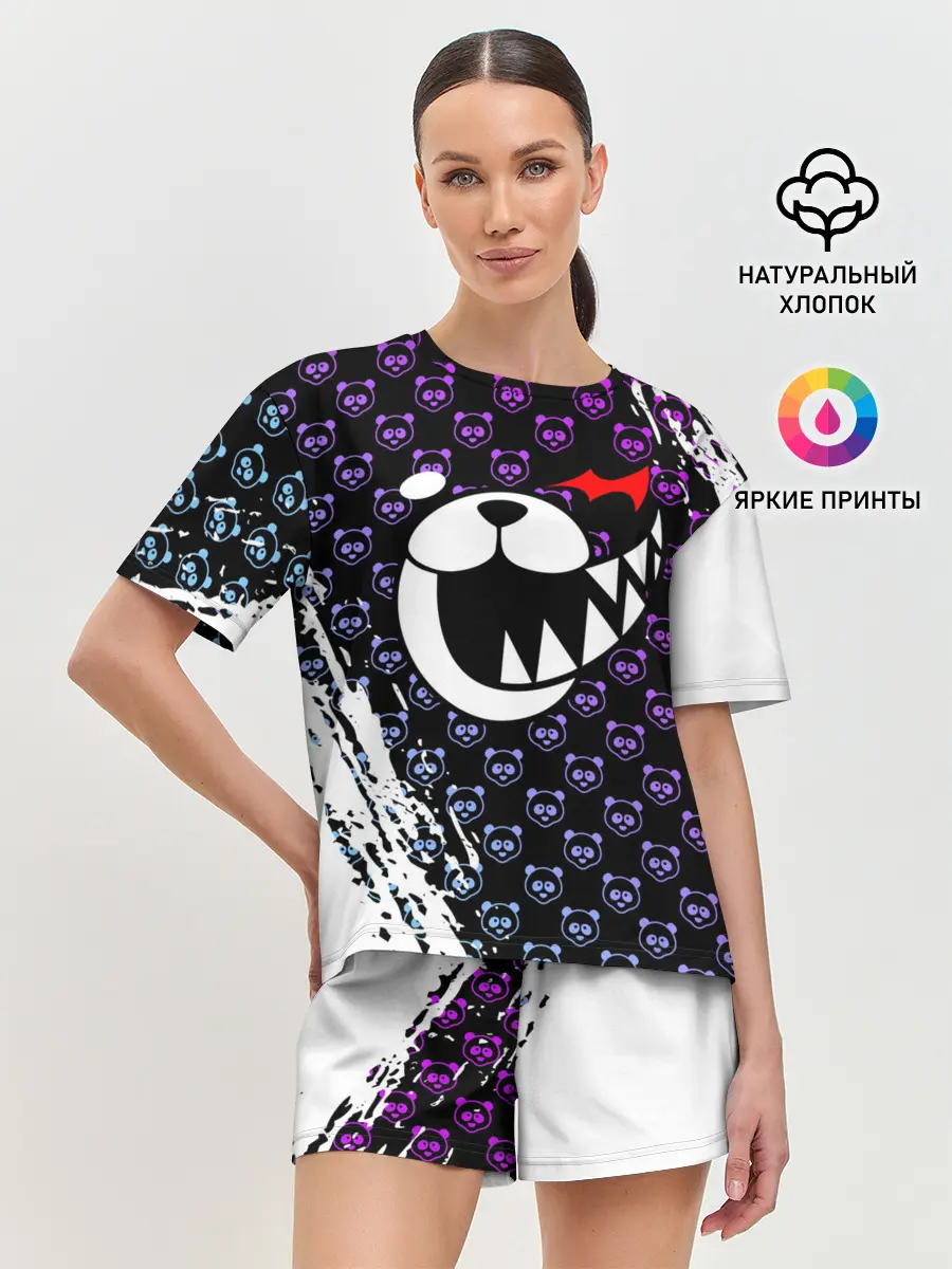 Женская пижама с шортами / Монокума на фиолетовом паттерне