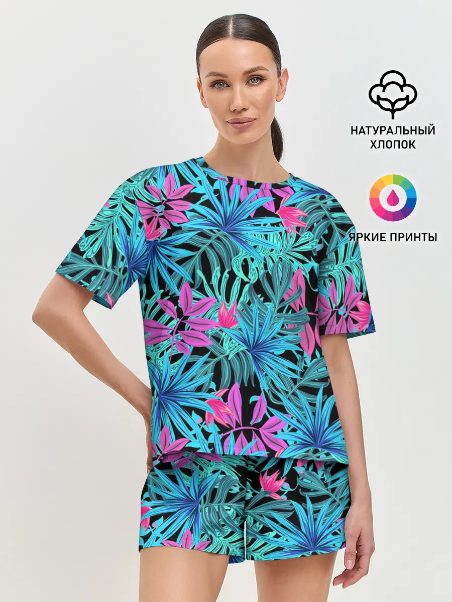 Женская пижама с шортами / Яркие цветы