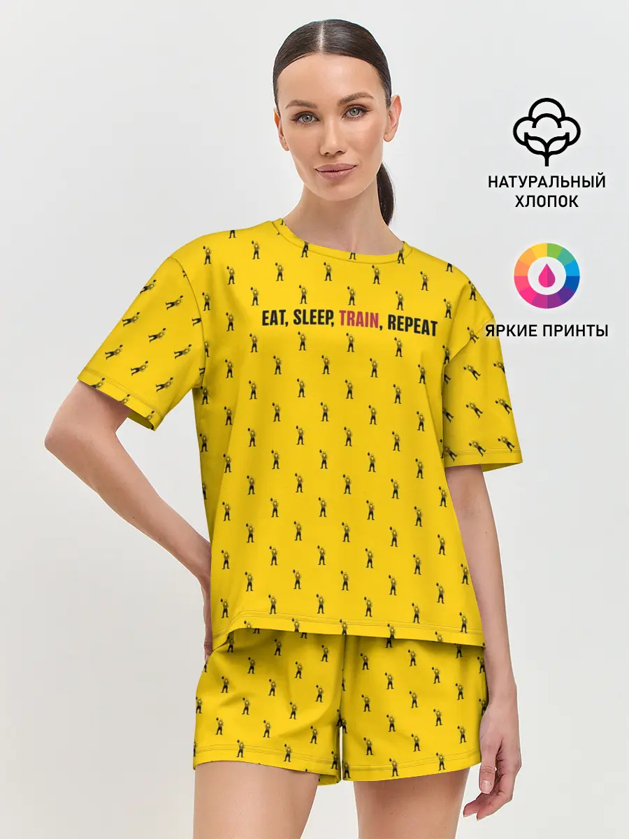 Женская пижама с шортами / Eat, sleep, train, repeat